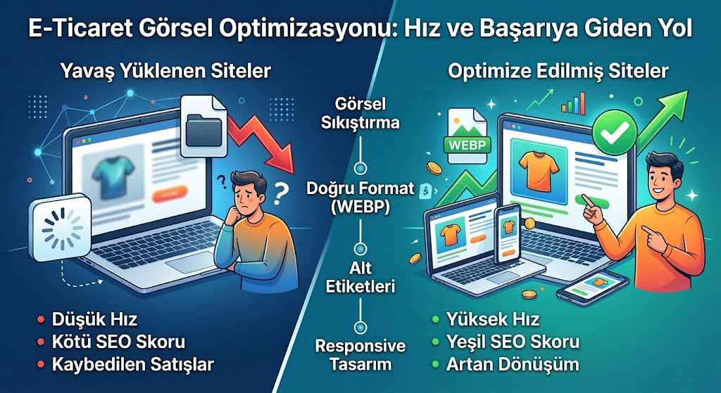 E-ticaret görsel optimizasyonu öncesi ve sonrası mobil site hız karşılaştırması