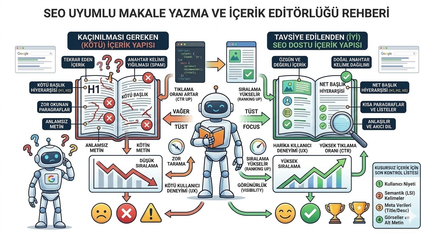 SEO uyumlu makale yazma ve içerik editörlüğü rehberi konulu